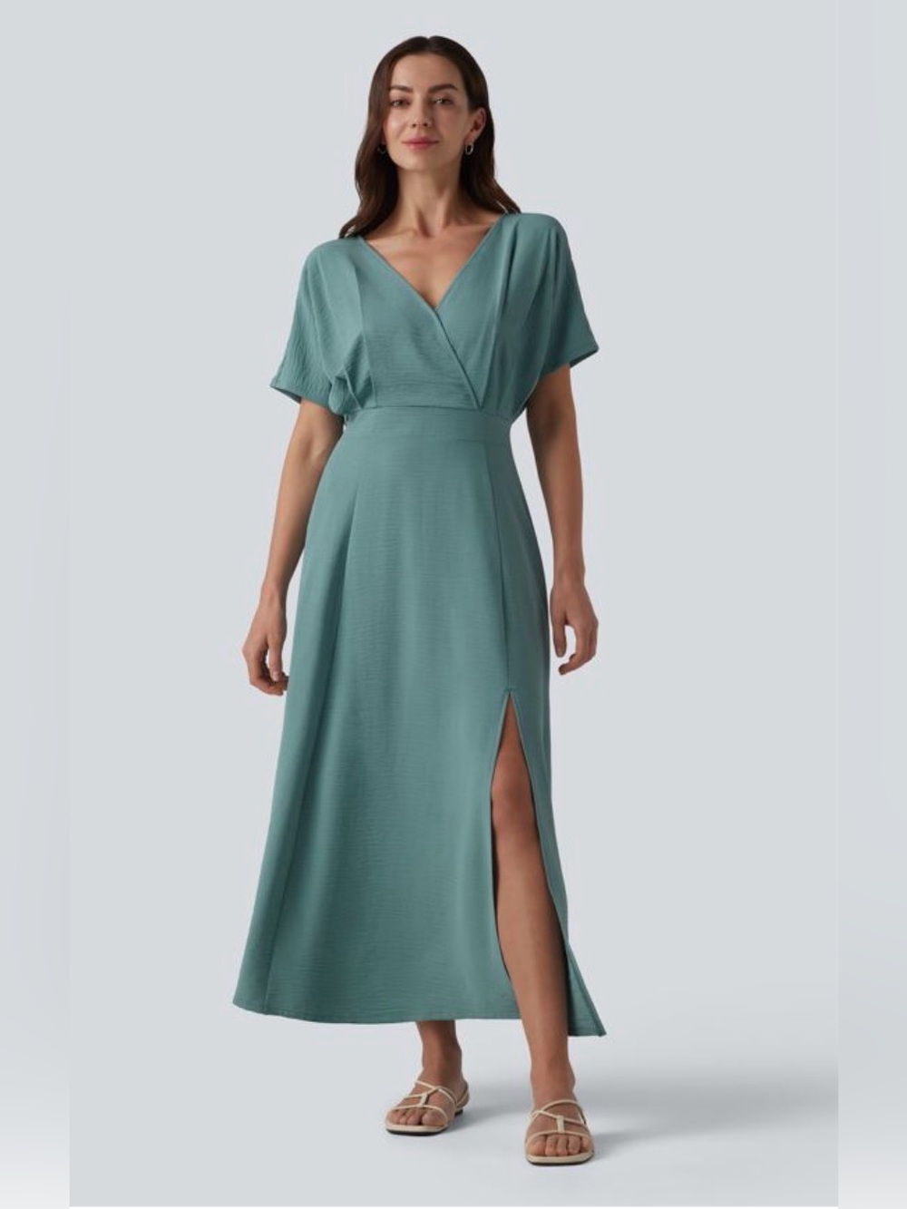 HALARA Sage Cross Top Style Maxi Dress with Front Slit - NWT - Large